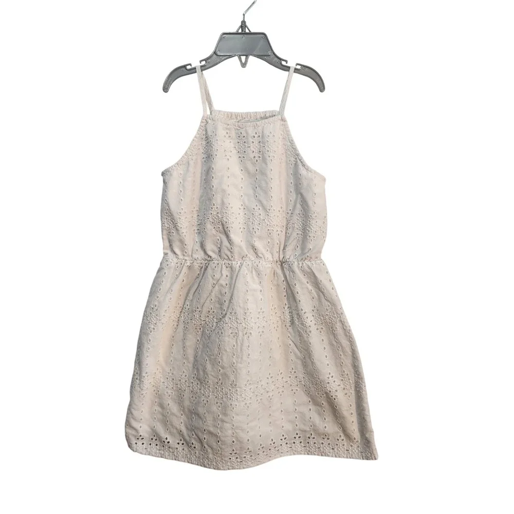 Old Navy Girls Dress‎ Size S (6-7) White Eyelet Sleeveless Summer/Spring Casual